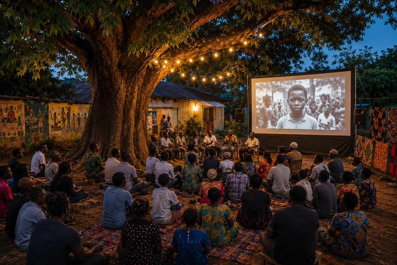 Outdoor cinema in a Senegalese neighbourhood